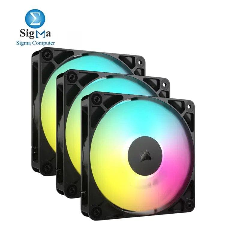 Corsair RS120 ARGB – 120mm PWM fans with 8 ARGB LEDs, up to 2100 RPM, 72.8 CFM airflow, Magnetic Dome bearing, and Zero RPM mode.
