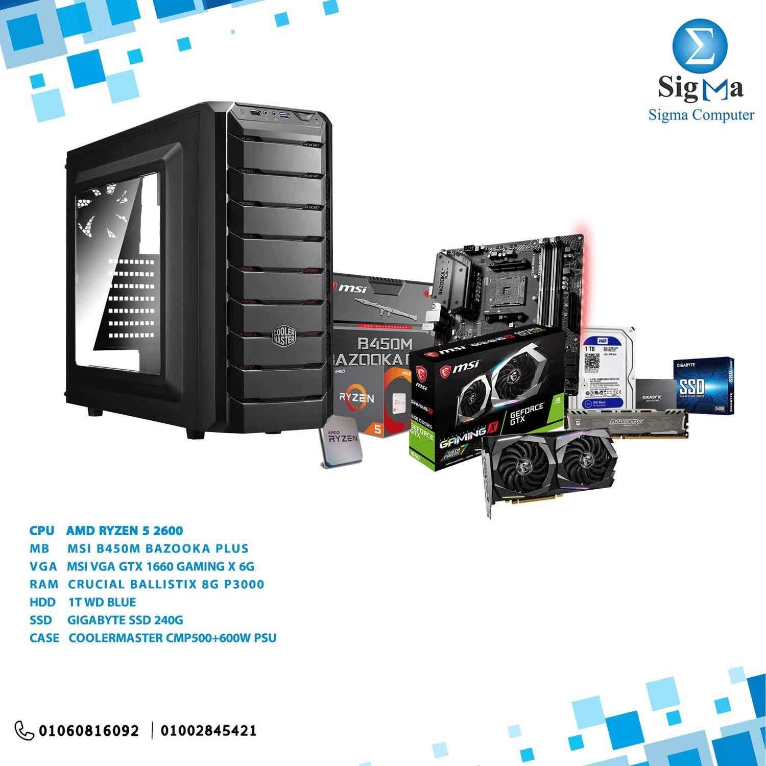 باندل Ryzen 2600 مع كرت شاشة 1660 GAMING X 6G + رام 8G