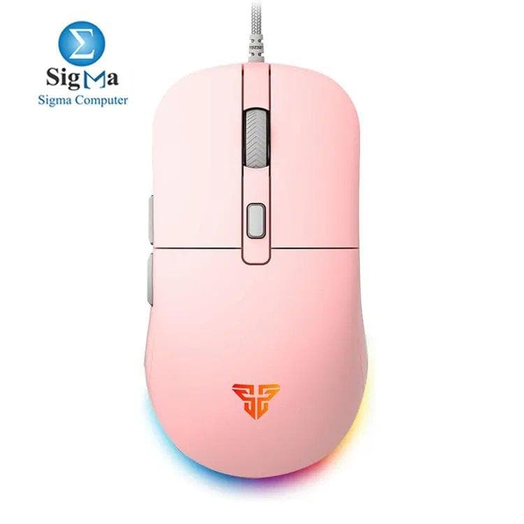 فانتك KANATA VX9S ماوس جيمنج وردي بإضاءة RGB دقة قابلة للتعديل 400-7200 DPI، سرعة 60 IPS، تسارع 20G، مفاتيح Huano 10 مليون ضغطة، وزن 82 جرام
