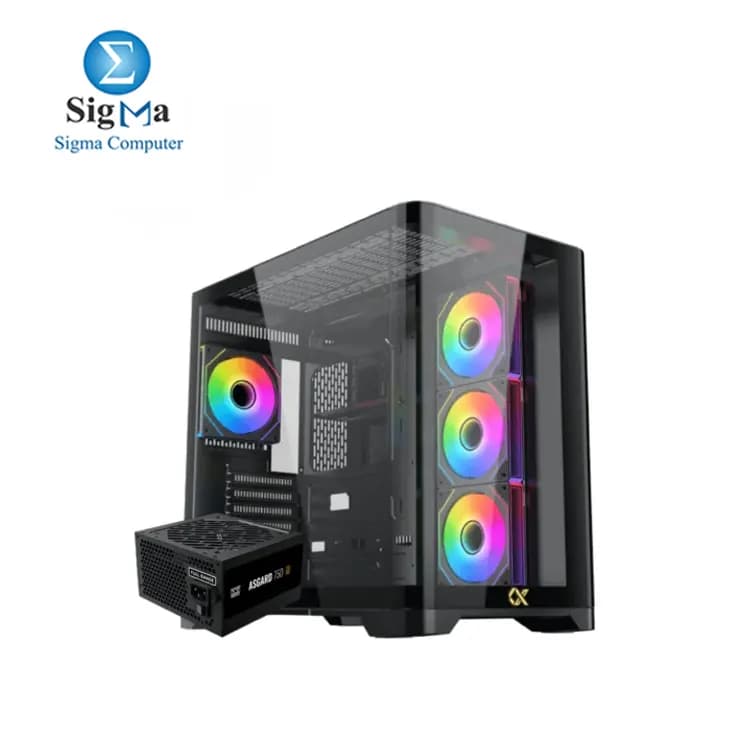 XIGMATEK Crystal Storm 4 fan PWM Argb Curved TG + Asgard 750W 80+ Bronze Mid Tower Case-EN48821