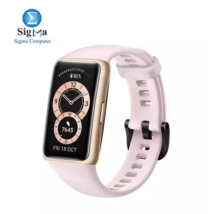 ساعة هواوي Band 6 لون Sakura Pink، قياس أكسجين الدم، شاشة FullView، بطارية تدوم أسبوعين