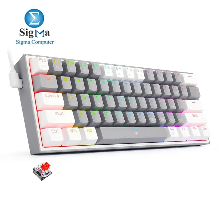 كيبورد جيمنج ميكانيكي ريدراجون K617 Fizz 60% - إضاءة RGB - سويتش أحمر - رمادي وأبيض