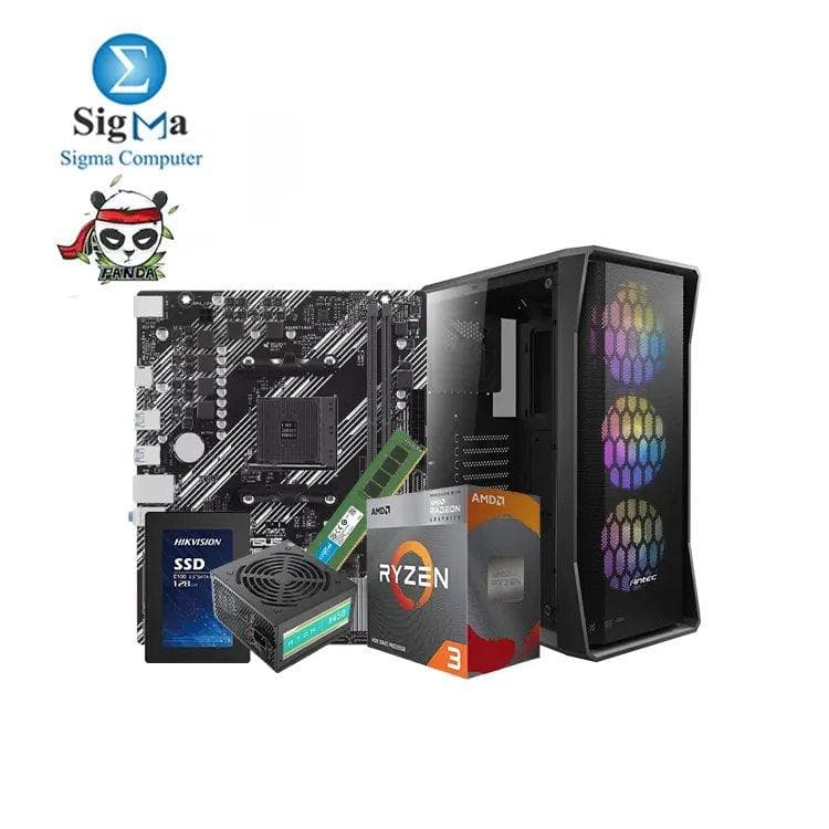 تجميعة Panda R3 4300G - معالج AMD Ryzen 3 4300G - لوحة أم اسوس PRIME A520M-R - رام Crucial 8GB - هارد Hikvision 128GB