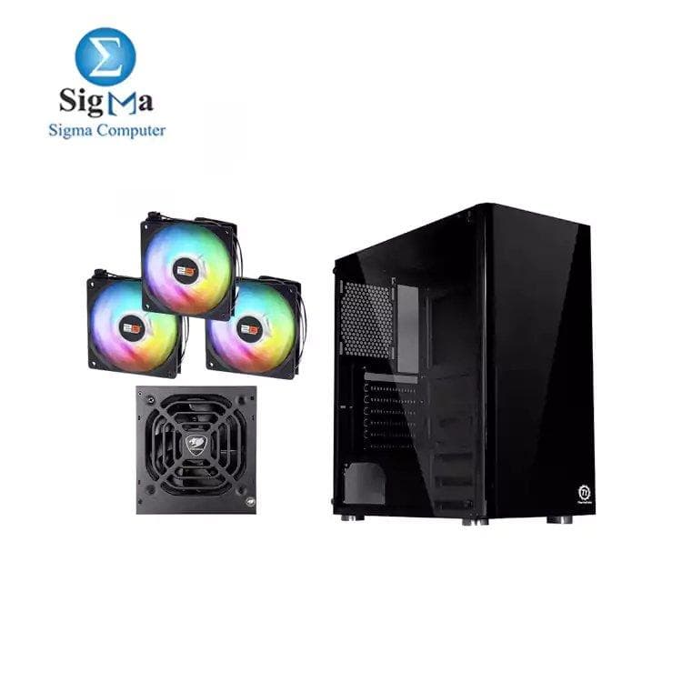 كيسة جيمنج ثيرمالتيك Tt Voyager V3 ATX مع 3 مراوح ARGB ومزود طاقة Cougar VTE600 80 Bronze 600W