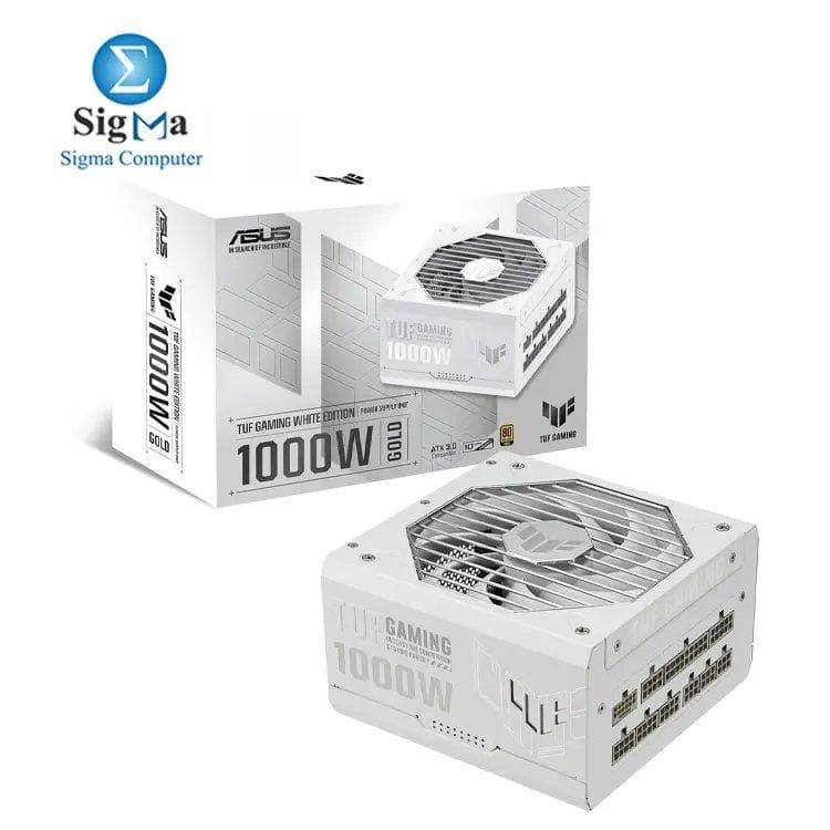 مزود طاقة اسوس TUF GAMING 1000G أبيض – 1000W 80+ Gold، ATX 3.1، يدعم PCIe 5.1، كامل الوحدات، مكونات بمعايير عسكرية، مروحة مزدوجة