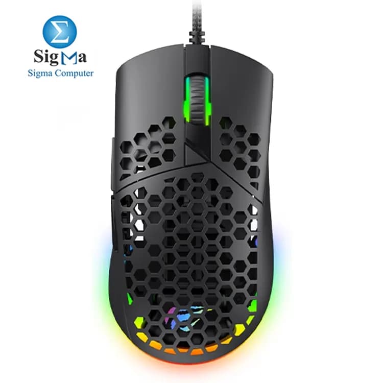 ماوس جيمنج هافيت MS1036 RGB بمستشعر بصري، دقة DPI قابلة للتعديل بـ 4 مستويات، أزرار قابلة للبرمجة، تصميم مريح مانع للانزلاق، إضاءة RGB، أوزان قابلة للتعديل، توصيل USB سلكي