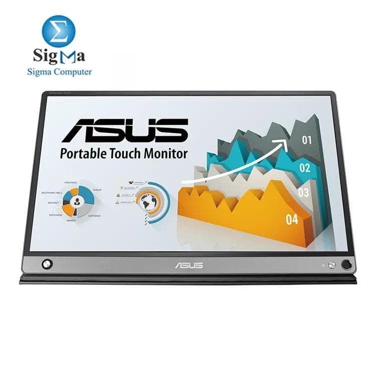 شاشة اسوس ZenScreen Touch MB16AMT محمولة مقاس 15.6 بوصة Full HD IPS تعمل باللمس بـ 10 نقاط، منافذ USB-C و Micro HDMI، بطارية 7800mAh تصل إلى 4 ساعات، مع جراب ذكي قابل للطي