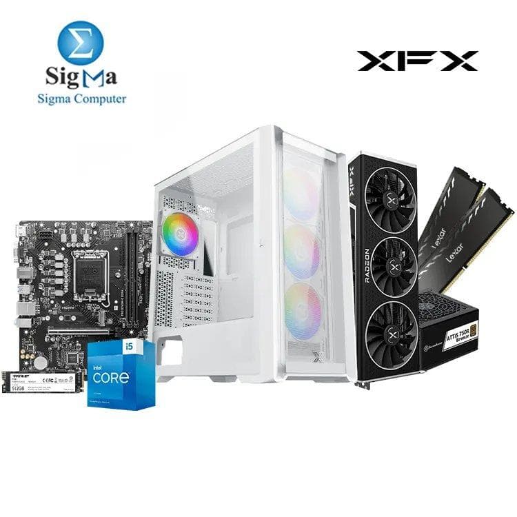 تجميعة XFX - MSI PRO B760M-E - معالج انتل Core i5-13400F - رامات Lexar 2x8GB 3200MHz - كرت شاشة XFX RX 6800 XT 16GB - هارد Patriot P300 512GB - كيسة XIGMATEK ZOSER ARCTIC - باور سبلاي SilverStone 750W 80+PLUS Bronze