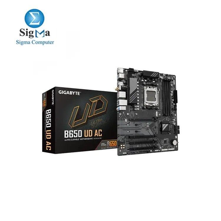 GIGABYTE B650 UD AC (rev. 1.0) AM5 LGA 1718 AMD B650 ATX Motherboard DDR5, PCIe 4.0 M.2, PCIe 4.0, USB 3.2 Gen2x2 Type-C, GbE LAN