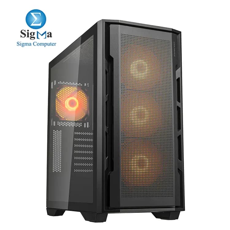 كيسة كوجر UNIFACE RGB Mid Tower باللون الأسود، تدعم لوحات E-ATX، مساحة كارت شاشة 400 مم، 4 مراوح ARGB مثبتة مسبقاً، منفذ USB-C، زجاج مقسى، ودعم تبريد مائي 420 مم