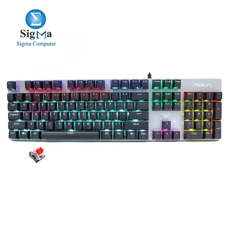 Aula F2068Pro Mechanical Keyboard Red Switch – 104 Keys, USB, Rainbow