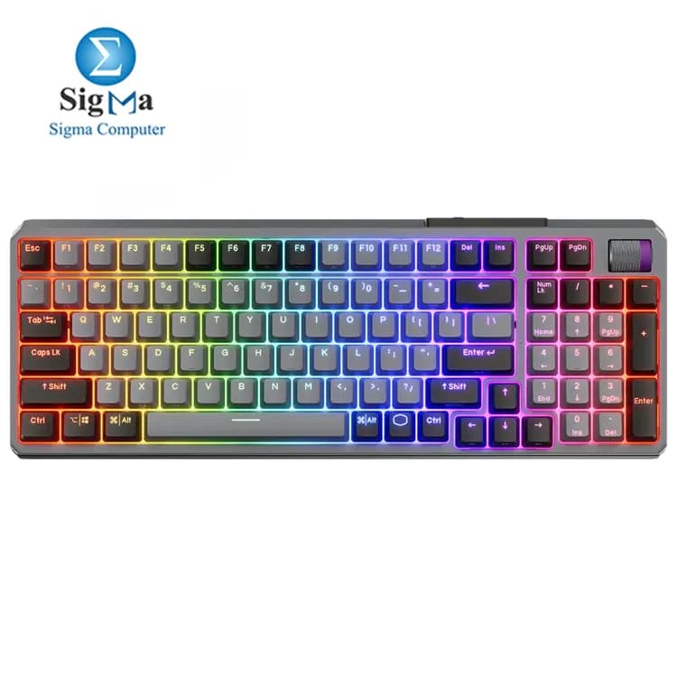 كيبورد جيمنج ميكانيكي لاسلكي كولر ماستر MK770 RGB، سويتشات Kailh Box V2 بيضاء، هيكل Gasket، قابل للتبديل السريع، بلوتوث|2.4GHz، قرص تحكم (MK-770-GKKW1-US)