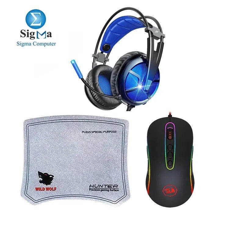 Redragon M702-2 RGB Gaming Mouse And ABKONCORE B581 USB Gaming Headset with 7.1 Surround Sound And Wild Wolf Hunter Gaming Mouse Pad