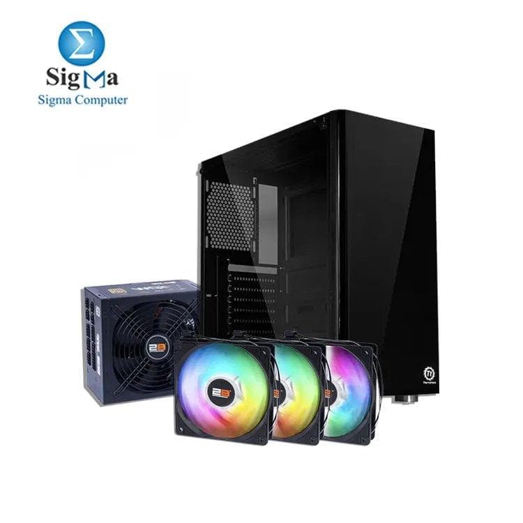 كيسة ثيرمالتيك Tt Voyager V3 مع مروحة واحدة ومزود طاقة 2B PW004 650W 80 plus Bronz و 3 مراوح ARGB