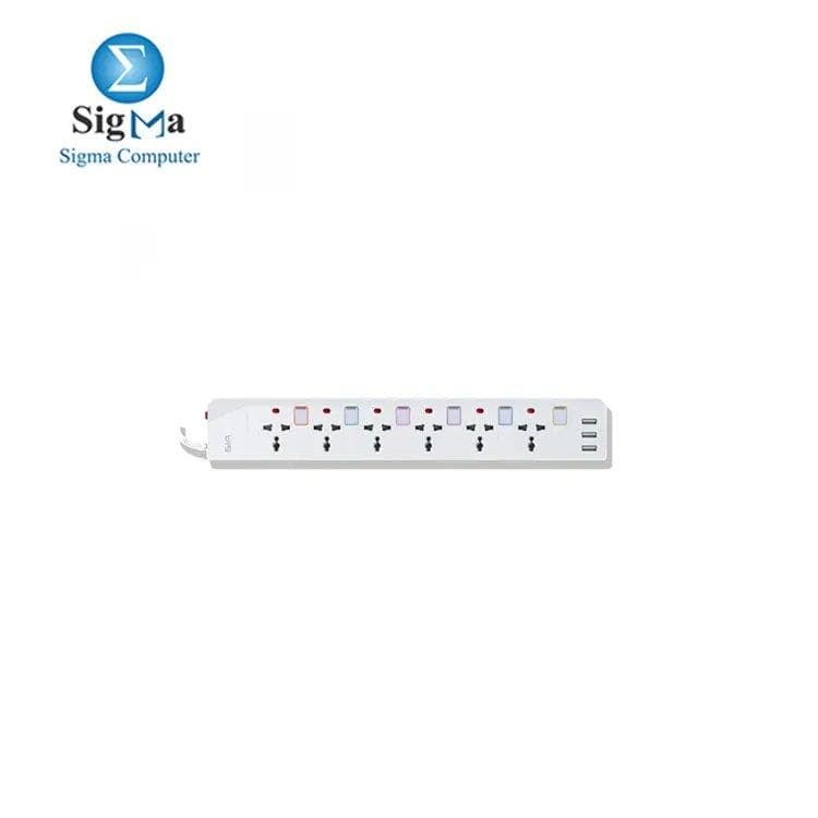 SIA Power Strip, 3 USB Port, 6 Power Socket, White - SI-PS003W.