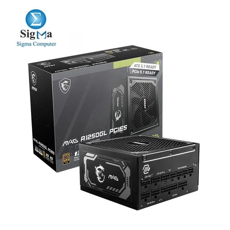 MSI MAG A1250GL PCIE5 1250W, 80 PLUS Gold, Fully Modular, PCIe 5.1 (600W), 135mm FDB Fan, ATX 3.1, Full Protections