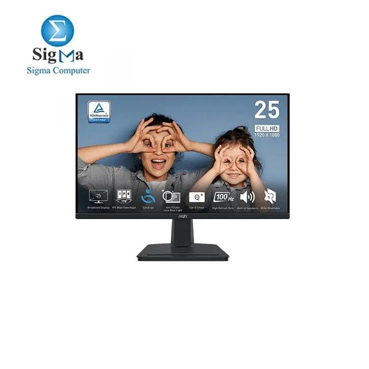MSI Pro MP251 24.5 IPS 1920 x 1080 FHD 100Hz Adaptive Sync HDMI VGA Port VESA Mount Tilt Speaker 1 ms Black 3 Years Warranty.