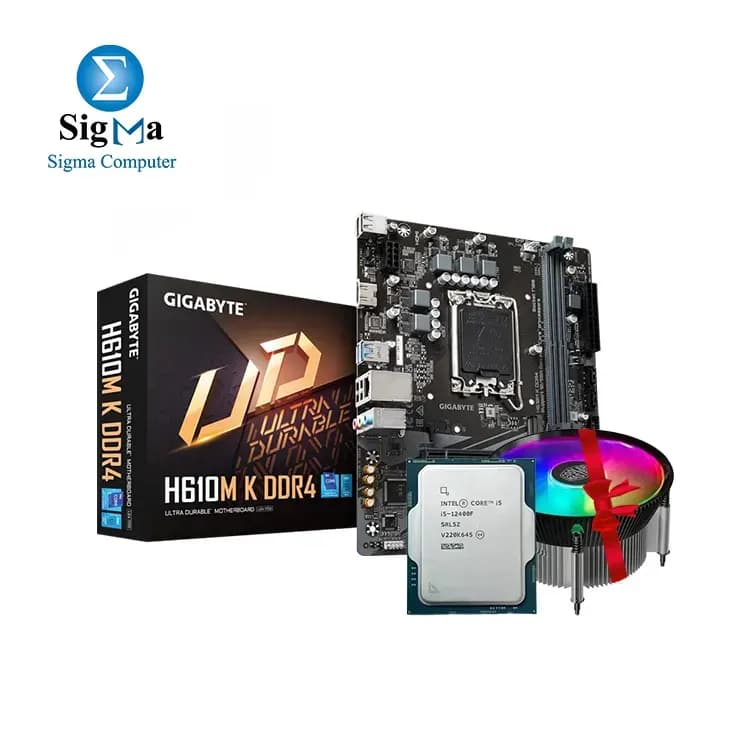 Bundle INTEL-Core i5-12400F & Gigabyte H610M-K DDR4 and Cooler Master I70C for LGA 1700 CPU Cooler RGB Free