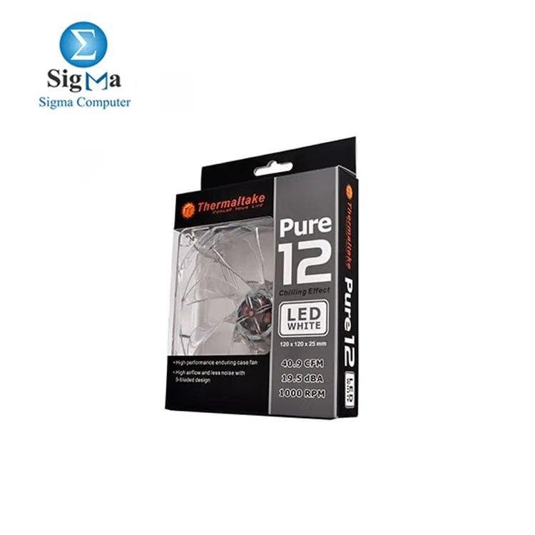 مروحة كيسة Thermaltake 120mm Pure 12 Series بإضاءة LED بيضاء هادئة CL-F020-PL12WT-A