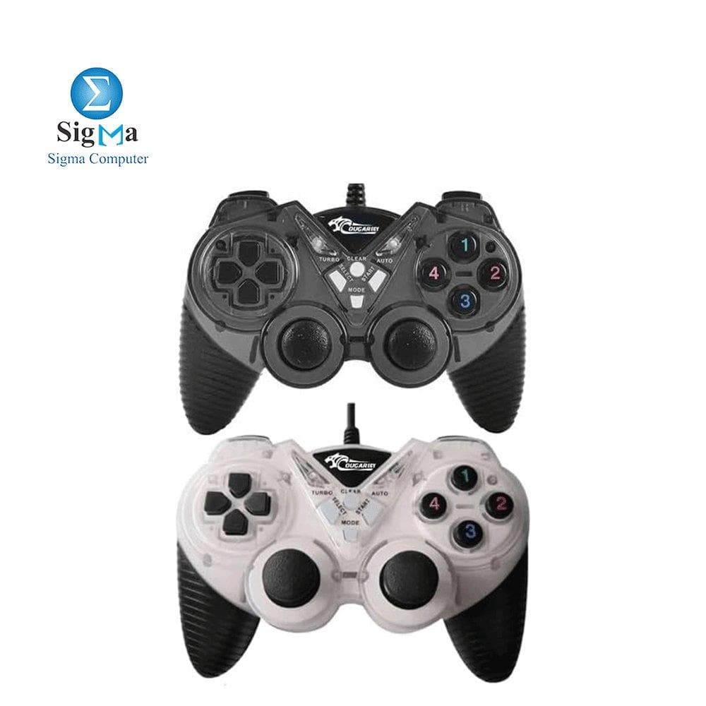 COUGAR-EGY 9082 BLACK&WHITE - USB Wired Double Gamepad Turbo Controller with Vibration Function For PC or Laptop, 1.5 Meter