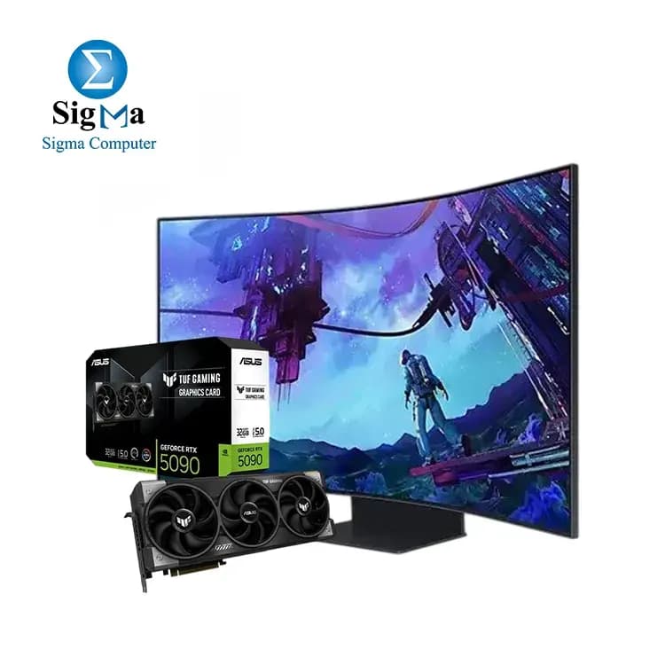 باندل شاشة سامسونج Odyssey Ark 2 (55 بوصة 4K Mini-LED منحنية، 165Hz) مع كرت شاشة اسوس TUF Gaming GeForce RTX 5090 32GB GDDR7