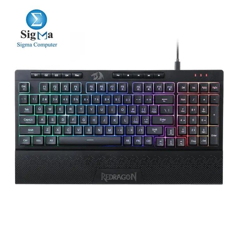 ريدراجون SHIVA K515 - كيبورد ميمبرين 98 مفتاح بملمس ميكانيكي، اتصال ثلاثي الأوضاع، اضاءة RGB، مفاتيح ماكرو، ومسند معصم قابل للفصل - كيبورد إنجليزي