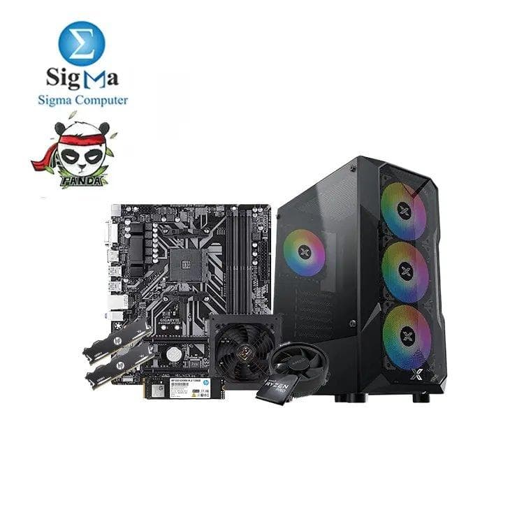 تجميعة PANDA 4650G - معالج AMD Ryzen 5 Pro 4650G - لوحة أم جيجابايت B450M DS3H - رام اتش بي V6 DDR4 16GB 3200Mhz - هارد اتش بي EX900 120GB NVMe - كيسة XIGMATEK MOON KNIGHT ARGB بـ 4 مراوح مع باور H-POWER 500W