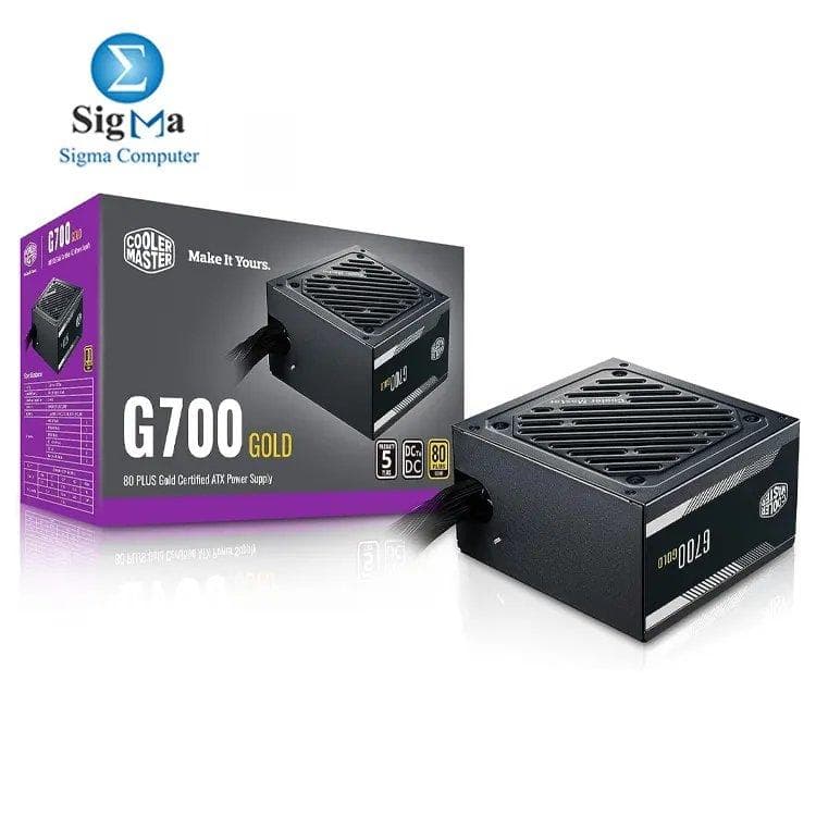 كولر ماستر G700 Gold باور سبلاي، 700W كفاءة 80+ Gold، انتل ATX إصدار 2.52، كابلات مسطحة سوداء ثابتة، مروحة HDB هادئة