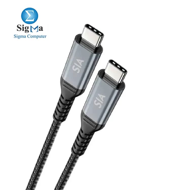 SIA Powerlink Nylon Braided Cable C-C 100W - 100Cm - Black Gray With Metal Shell