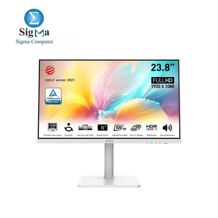شاشة ام اس اي Modern MD2412PW مقاس 24 بوصة لون أبيض IPS 1920x1080 FHD مسطحة 100Hz 1ms MPRT 4ms GTG تايب سي مع قاعدة قابلة للتعديل