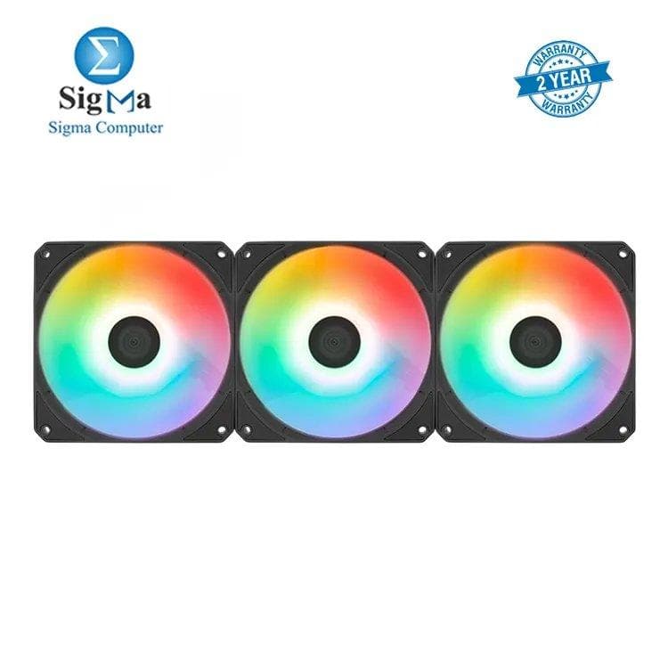 AeroCool Link 3-Pack 12 cm ARGB Fan features 1500RPM speed 42.6 CFM airflow 25.3 dB A noise level 1.3mm H2O air pressure and hydraulic bearings with 30 000 hours MTBF