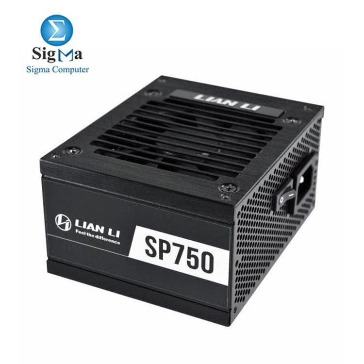 LIAN LI SP750 BLACK: 750W fully modular SFX PSU, 80 PLUS Gold, zero RPM fan below 40% load, Japanese capacitors, sleek black aluminum housing, 5-year warranty.