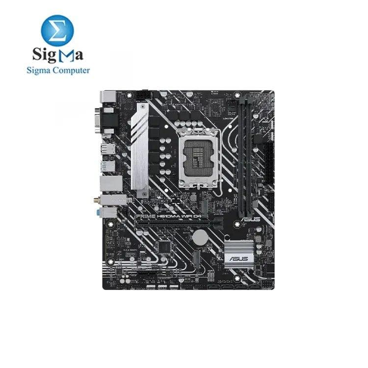 لوحة أم اسوس H610 (LGA 1700) مقاس mic-ATX مع DDR4، PCIe 4.0، منفذين M.2، انترنت 1 Gb من انتل، واي فاي 5، DisplayPort، HDMI، D-Sub، منافذ USB 3.2 Gen 2، SATA 6 Gbps، و Arua Sync