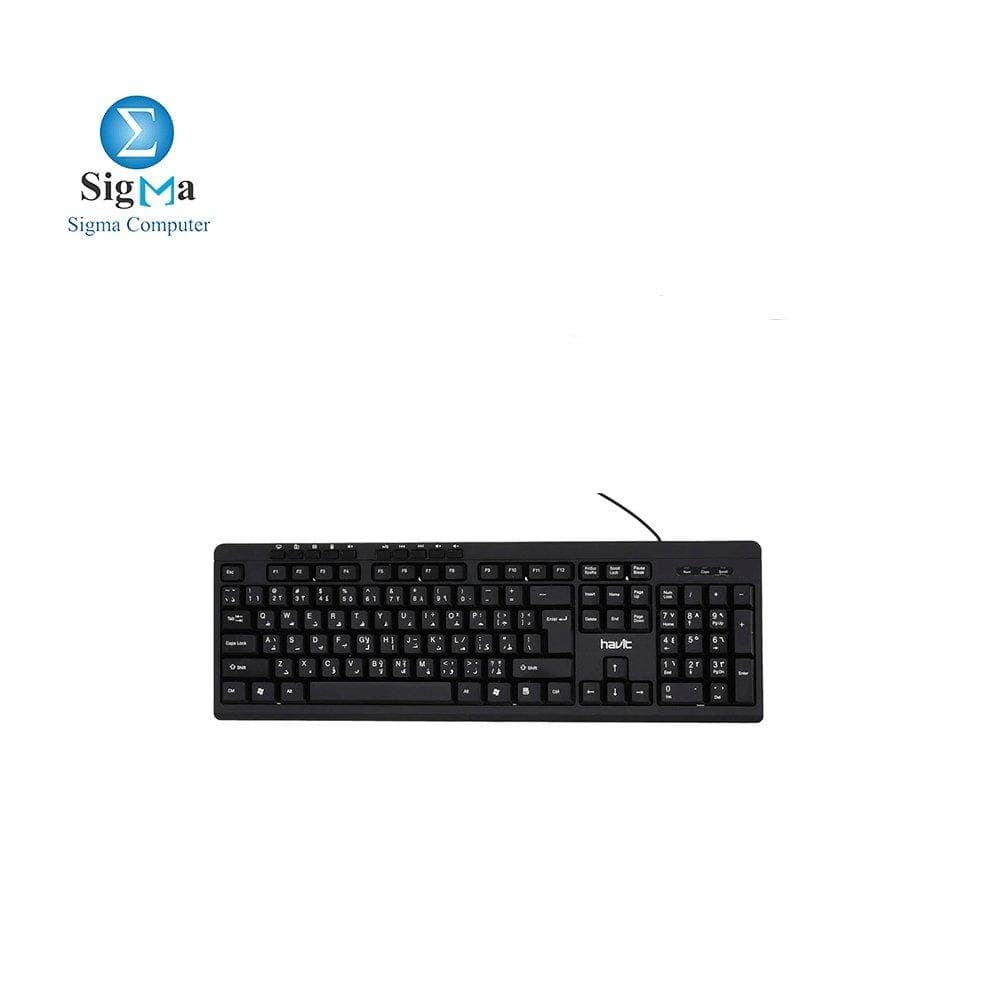 كيبورد هافيت HAVIT HV-KB673 (عربي + إنجليزي) مع مفاتيح FN، أسود