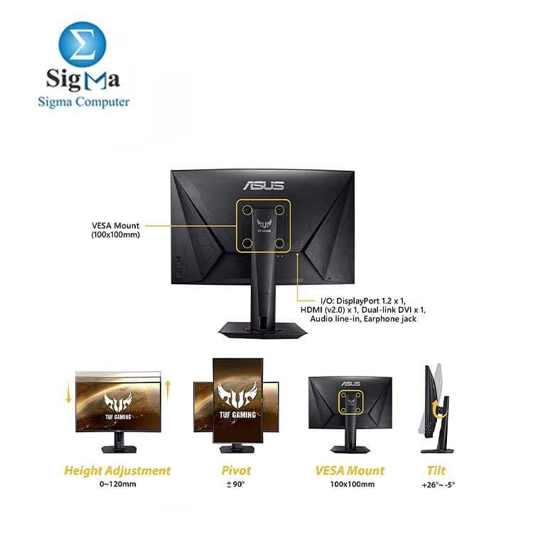 شاشة اسوس TUF Gaming VG27VQ 27 بوصة منحنية، 1080P Full HD، 165Hz (تدعم 144Hz)، Freesync، 1ms