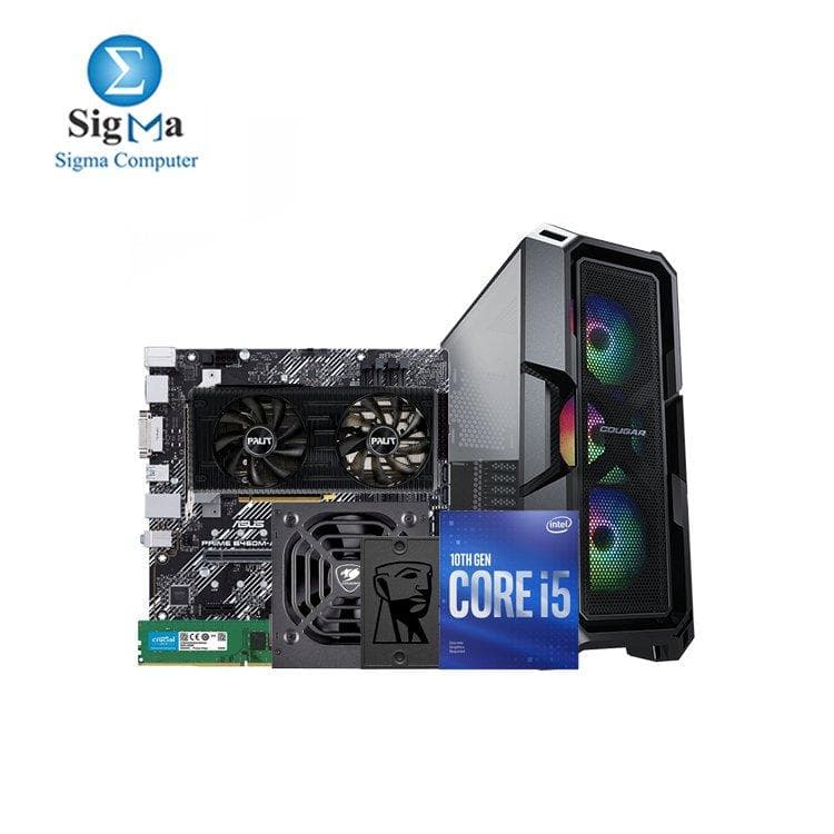تجميعة انتل Core i5-10400F، لوحة أم اسوس PRIME B460M-A، رام Crucial 16GB DDR4 2666 MHz، كرت شاشة RTX 3060 Dual 12G، هارد كينجستون 240GB SSD، كيسة COUGAR MX440-MESH RGB، باور سبلاي VTC 650W
