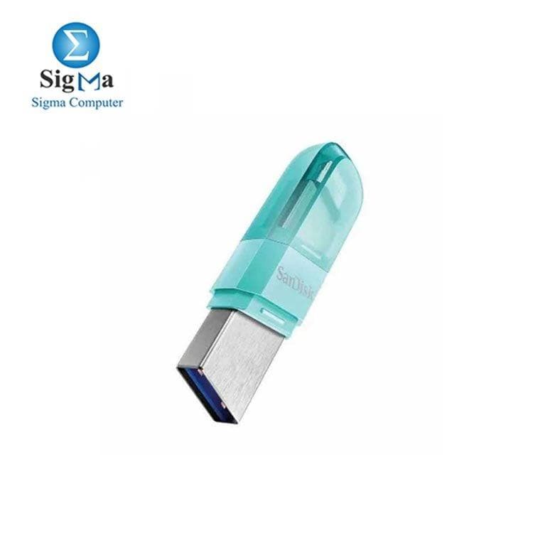 سانديسك فلاشة SDIX90N-064G-GN6NK USB 3.0 iXpand Flip سعة 64GB - أخضر مينت