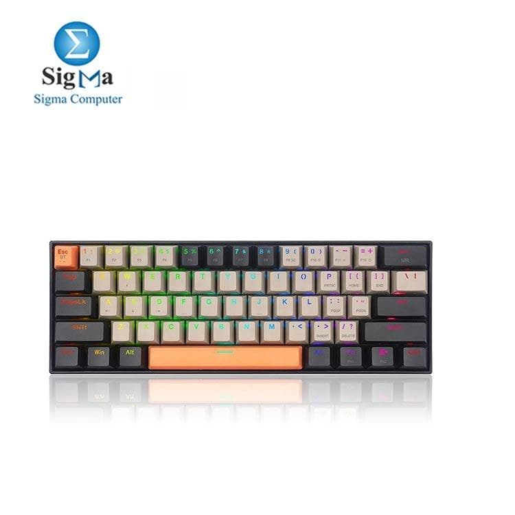 كيبورد ميكانيكي جيمنج ريدراجون K530 Draconic Pro لاسلكي حجم 60% (سويتش بني) - برتقالي، رمادي وأسود
