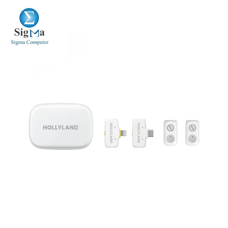 ميكروفون لافالير لاسلكي Hollyland LARK A1 بتردد 2.4GHz ومدى 200 متر - أبيض