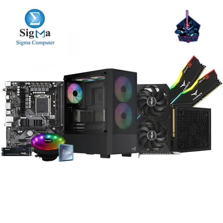 تجميعة FIGHTER I5 12400F 3060 12GB مع لوحة أم جيجابايت B760M DS3H AX DDR4، معالج انتل Core i5-12400F، رام Team RGB 2X8GB 3200MHz، كرت شاشة اسوس Dual RTX 3060 12GB، هارد PNY CS2230 500GB، كيسة AeroCool B508A ARGB مع باور AeroCool LUX 550W 80+ Bronze