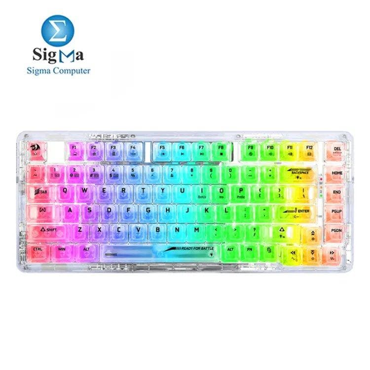 ريدراجون K649 PRO كيبورد جيمنج ميكانيكي 78% لاسلكي Gasket RGB، 3 أوضاع (2.4Ghz، بلوتوث، USB-C)، 82 مفتاح Hot-Swap، عازل للصوت، سويتش شفاف مخصص || شفاف بالكامل