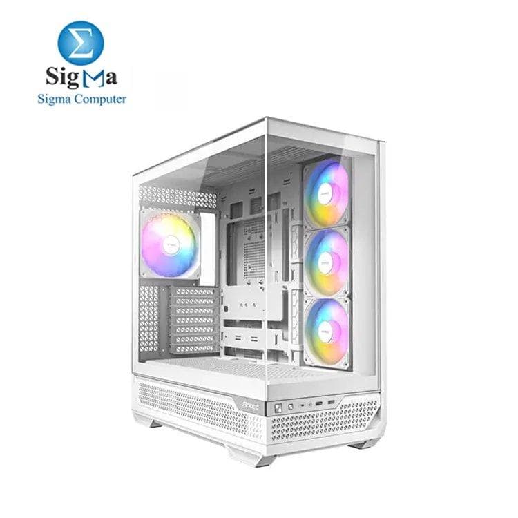 كيسة Antec C7 ARGB لون أبيض، تدعم كروت شاشة RTX 40، تتضمن 4 مراوح 120mm ARGB PWM، تبريد رأسي، منفذ Type-C 10Gbps، واجهة وجوانب زجاج مقسى، تدعم تبريد مائي 360mm، ميد تاور E-ATX