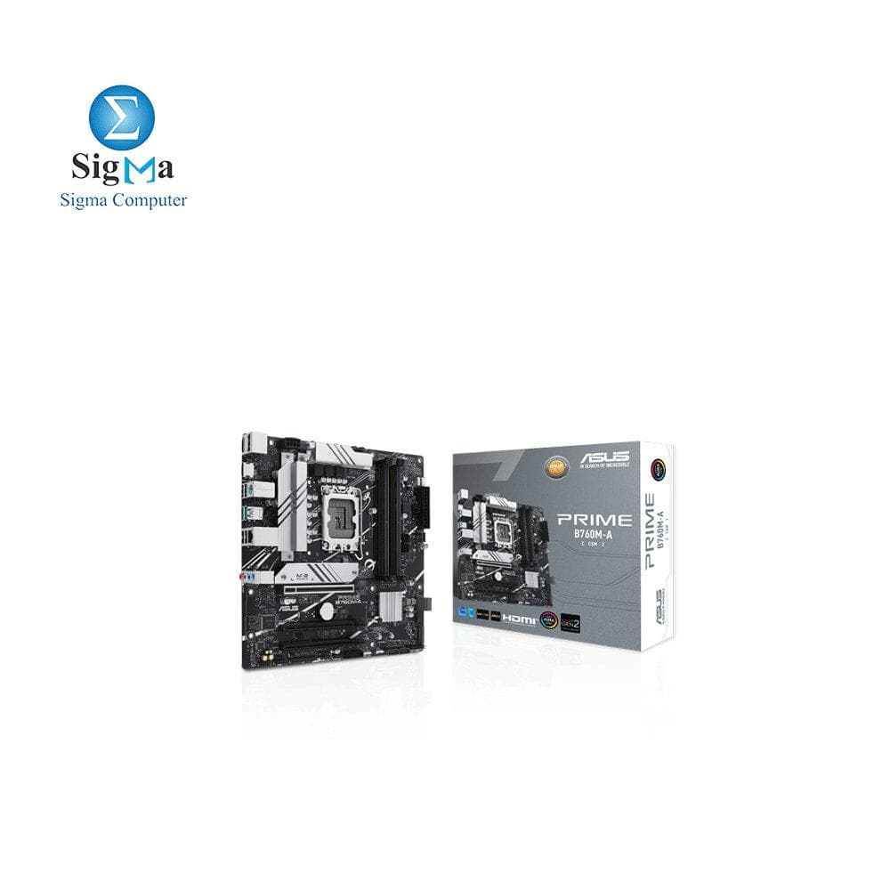 لوحة أم اسوس PRIME B760M-A-CSM – mATX DDR5 بمقبس LGA1700، PCIe 4.0، منفذين M.2، شبكة 2.5Gb، USB Type-C، HDMI/DP، واضاءة Aura Sync RGB