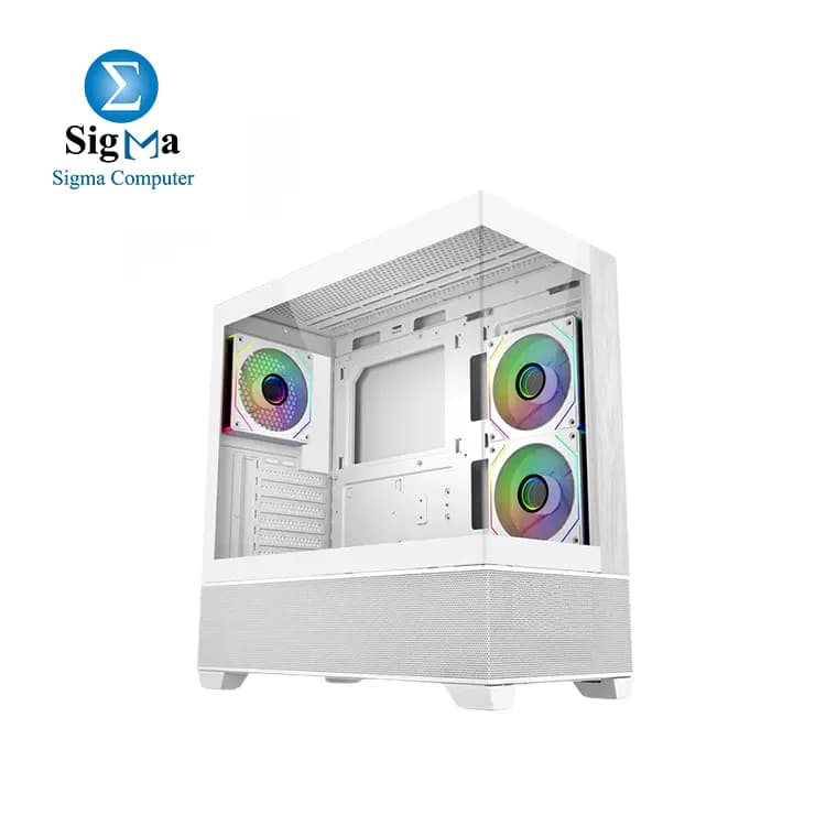 كيسة كولر ماستر Elite 690 خشبية ARGB ATX ميد تاور - زجاج مقسى، واجهة خشبية، USB Type-C - أبيض
