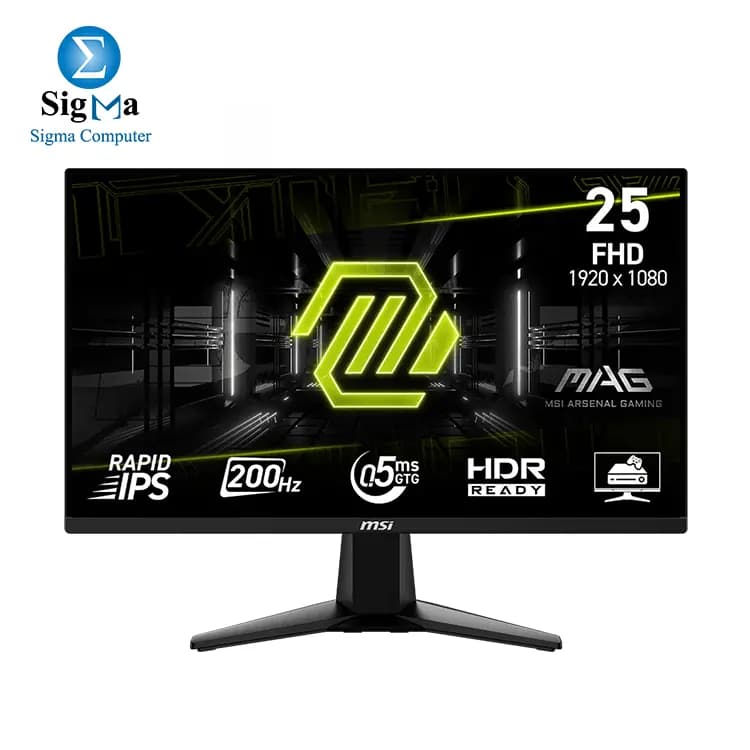 شاشة جيمنج ام اس اي MAG 255F E20 مقاس 25 بوصة 1920 x 1080 (FHD)، تردد 200Hz، تقنية FreeSync Premium، مداخل HDMI و DisplayPort، قابلة للتعليق VESA، إمالة، تعديل الارتفاع، استجابة 0.5ms، لون أسود