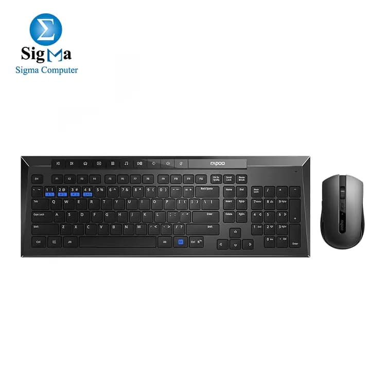 Rapoo 8210M Wireless Keyboard and Mouse Combo, Optical Mouse English/Arabic (Black)