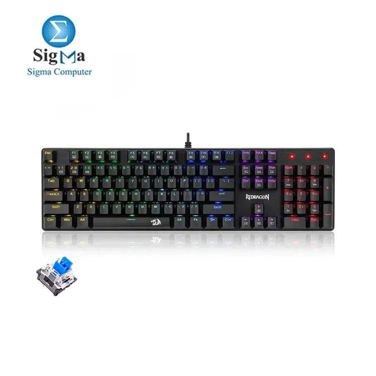 كيبورد جيمنج ميكانيكي ريدراجون K608 Elite Valheim - إضاءة Rainbow - سويتش أزرق، 104 مفتاح، سلكي