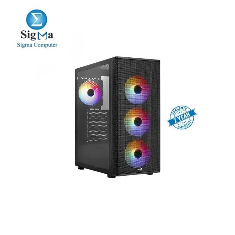 كيسة كمبيوتر ايروكول Designer تدعم ATX/mATX/ITX، تشمل 4 مراوح RGB، واجهة أمامية شبكية، جانب زجاجي، دعم تبريد مائي 360mm، ومساحة كرت شاشة 345mm