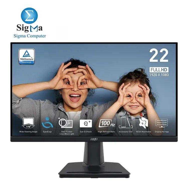 شاشة ام اس اي PRO MP225V - مقاس 22 بوصة FHD VA، 100Hz، 1ms MPRT، تقنية Anti-Flicker، Adaptive-Sync، مداخل HDMI و VGA، قابلة للتعليق VESA