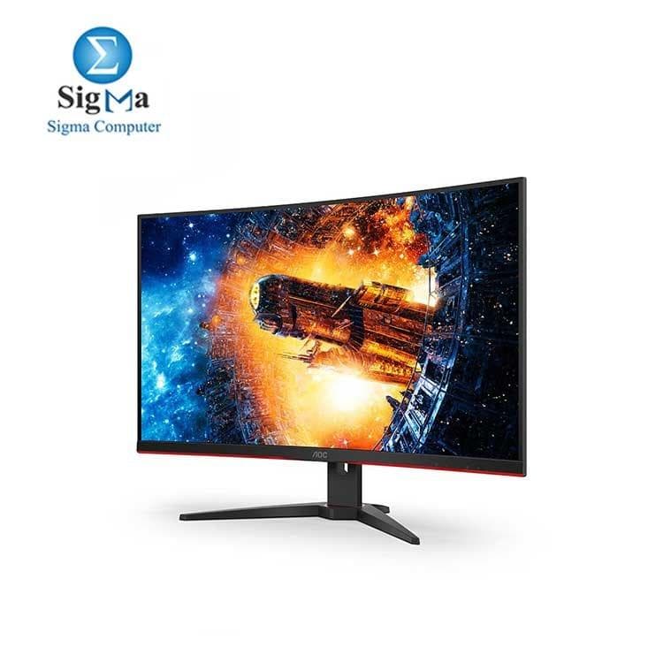 شاشة AOC CQ32G2E مقاس 31.5 بوصة QHD، بانل VA، استجابة 1ms، تردد 144Hz، تدعم AMD FreeSync، انحناء 1500R، تدعم NVIDIA G-SYNC